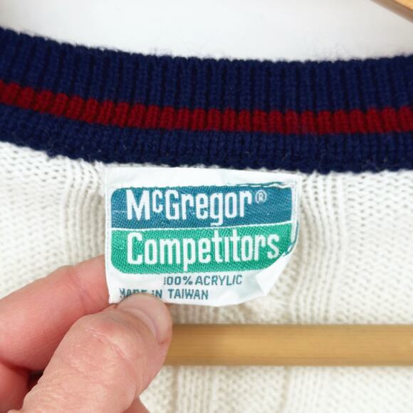 VTG Mcgregor Competitors Cardigan Large Tenniscore Preppy Old Money Cable Knit - Picture 4 of 6